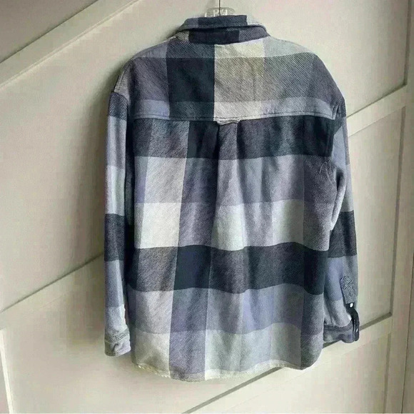 American Eagle Women Oversized Plaid Flannel Cotton Shirt Blue size M - Picture 6 of 10